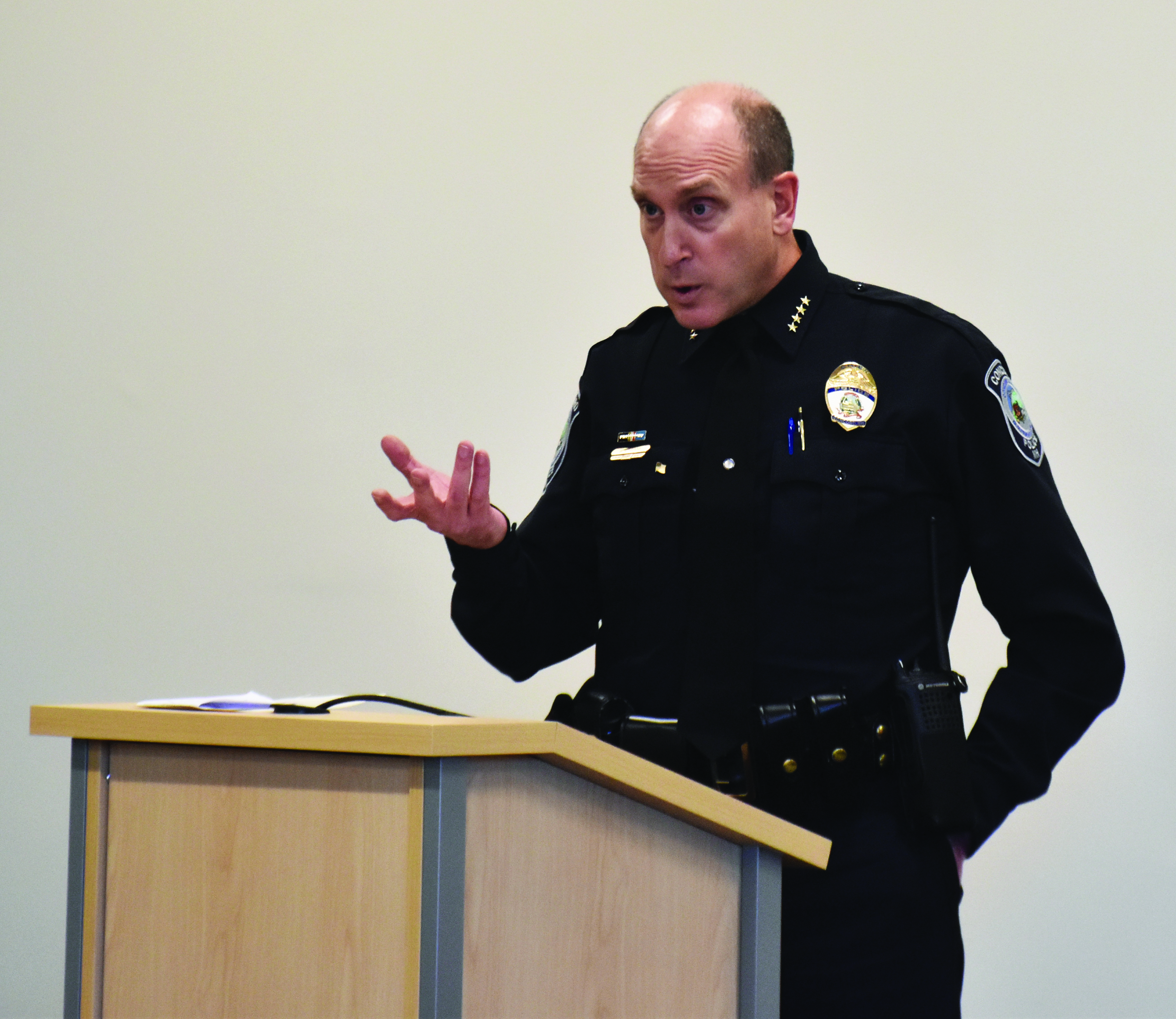 Concord Police Chief Bradley Osgood speaks at Ruggles’ graduation.